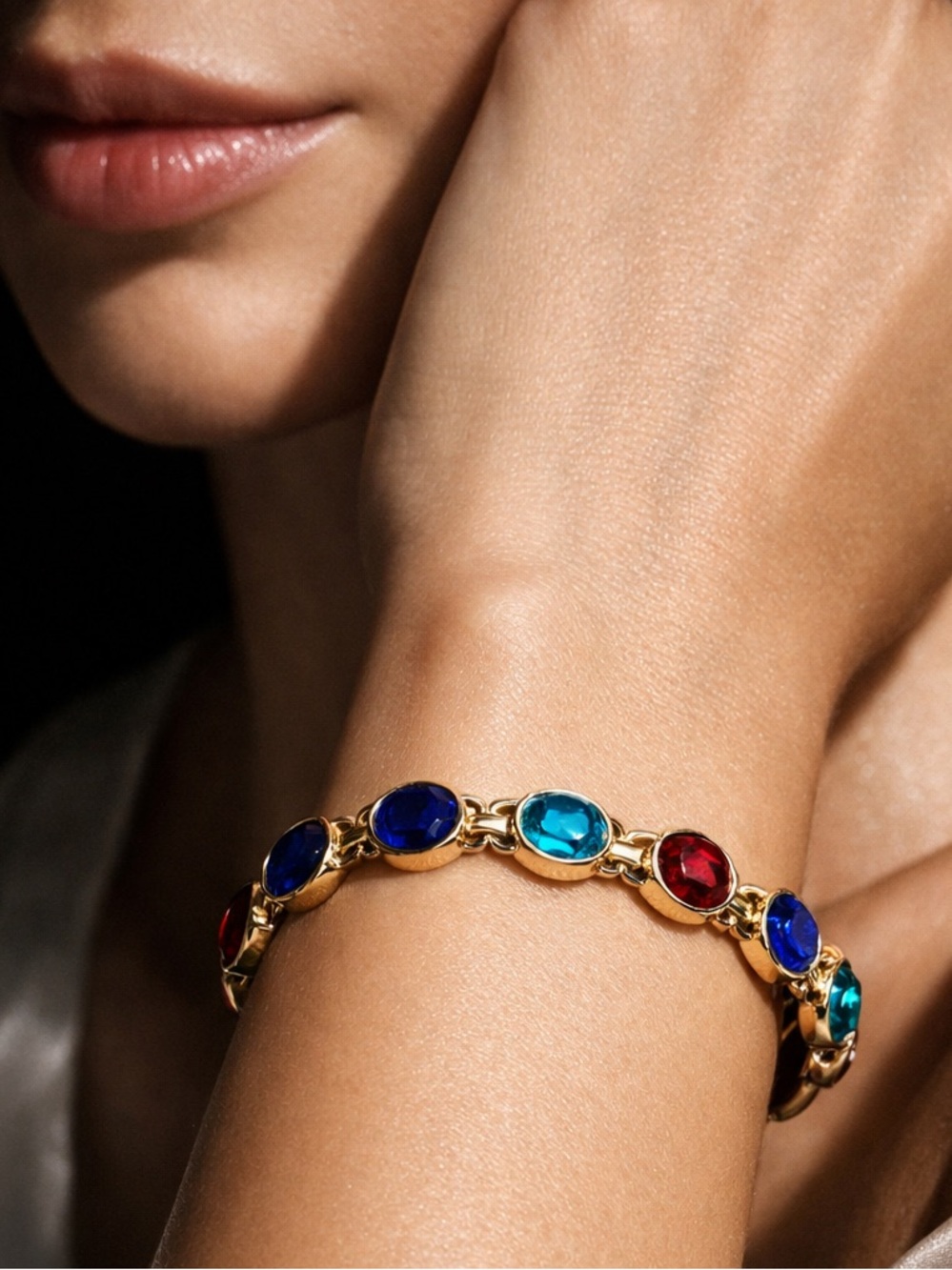 Swarovski Vintage Multi Color Jewel Bracelet Bezel Set Bridgerton Regency